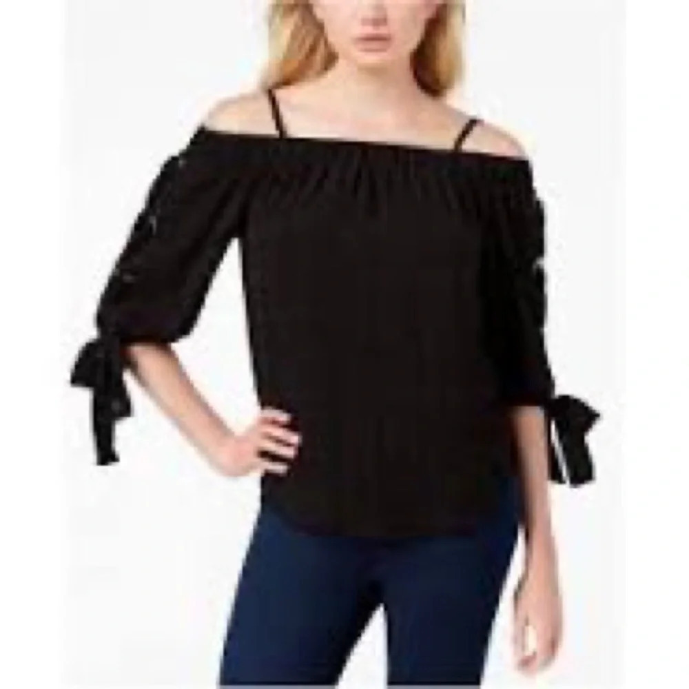 BCX Off the Shoulder Black‎ Tie Sleeve Blouse
